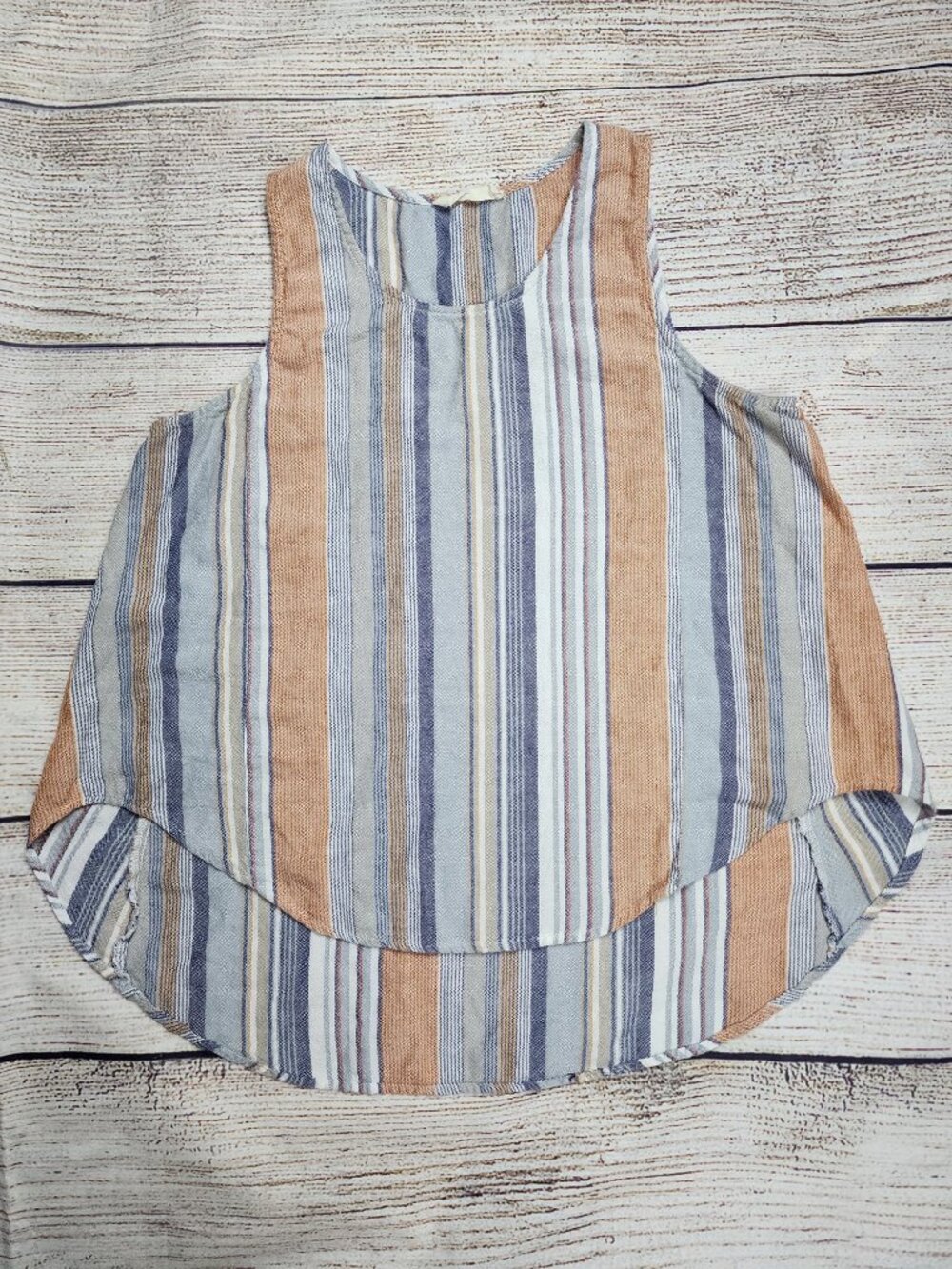 Sophie Rue XL 100% Cotton Sleeveless Tank Top Multicolor Striped Hi Low Coastal
